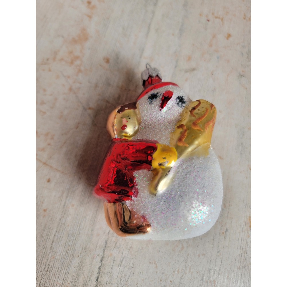 Poland snowman build kid glass ornament Xmas glitter Victorian home